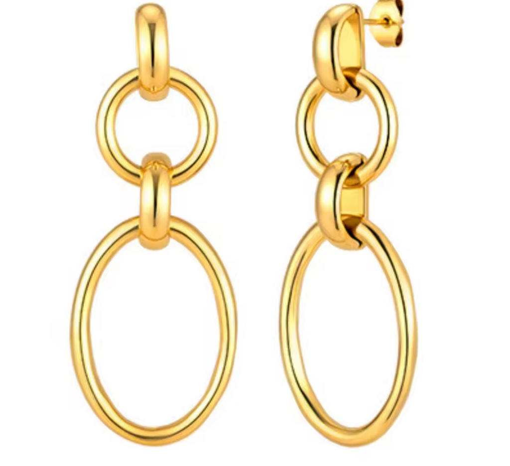 Geometric Circle Chain Drop Earrings in Stainless Steel for Women