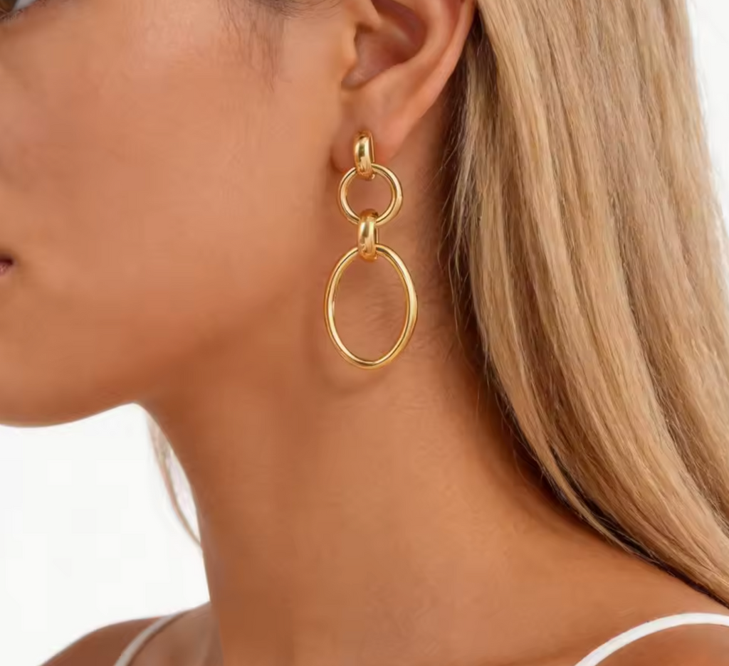Geometric Circle Chain Drop Earrings in Stainless Steel for Women