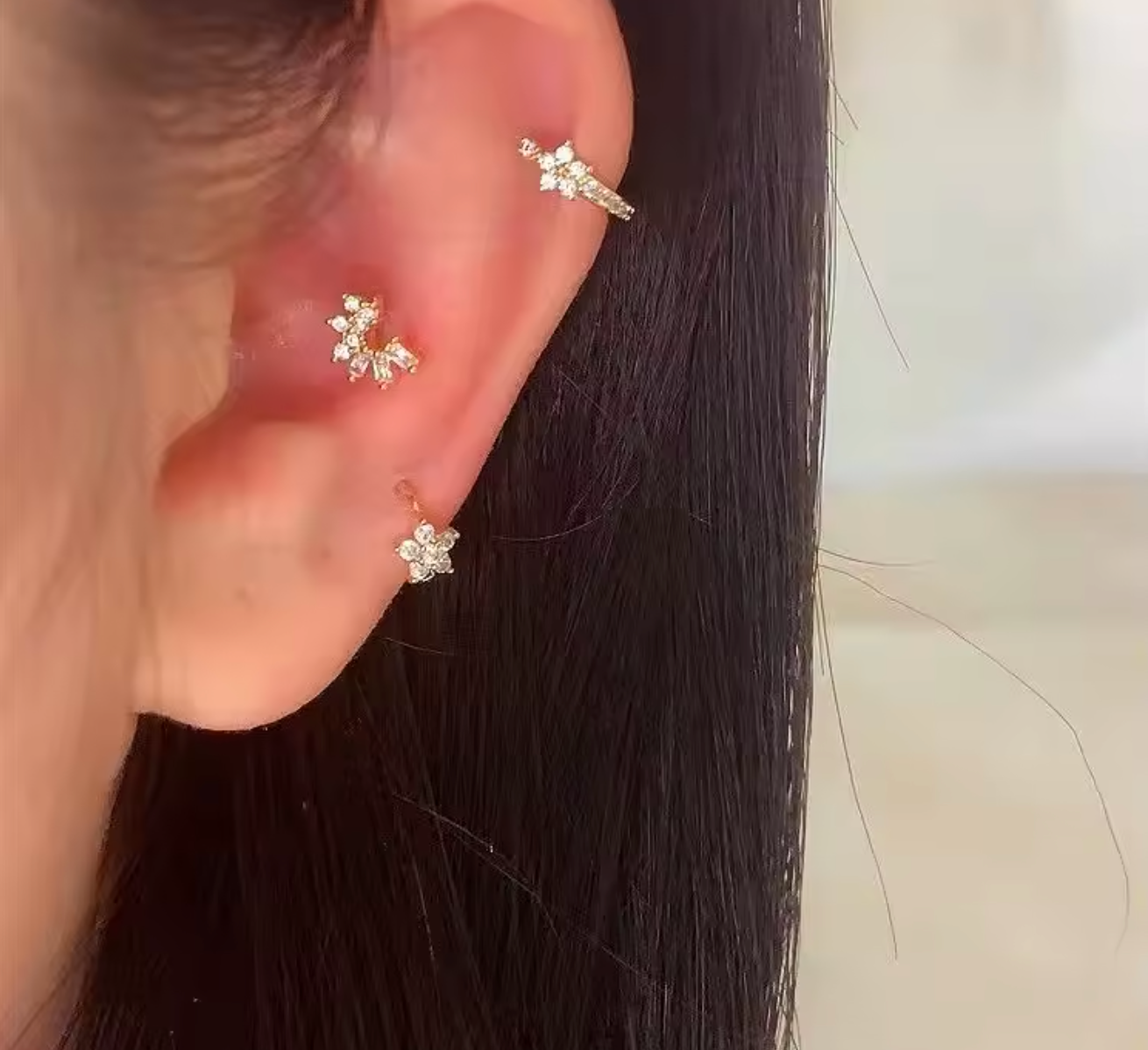 Stainless Steel Zircon Star Hoop Earrings – Vintage Punk Style