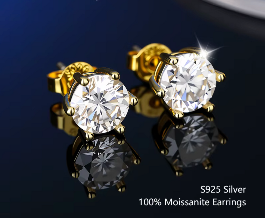 S925 Sterling Silver Moissanite Stud Earrings with Certificate