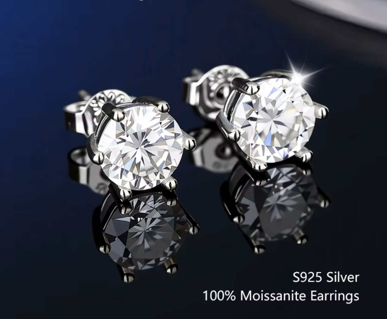 S925 Sterling Silver Moissanite Stud Earrings with Certificate