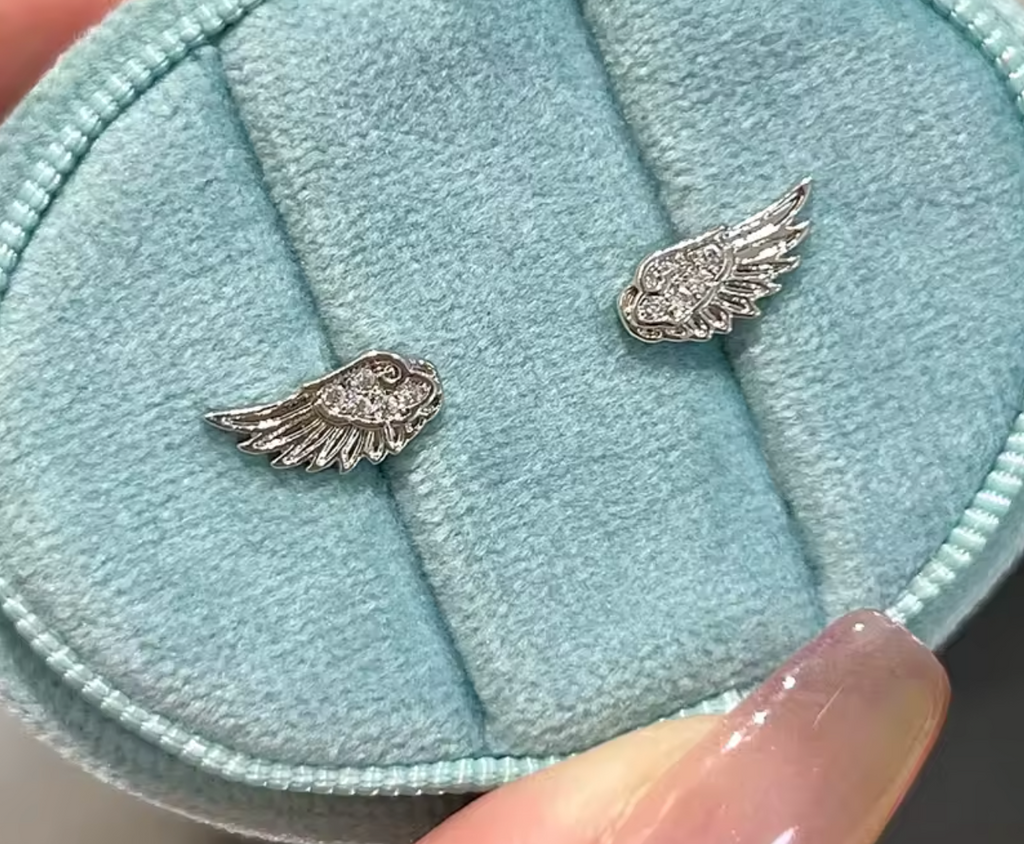 Luxury Zircon Angel Wing Cross Stud Earrings for Women