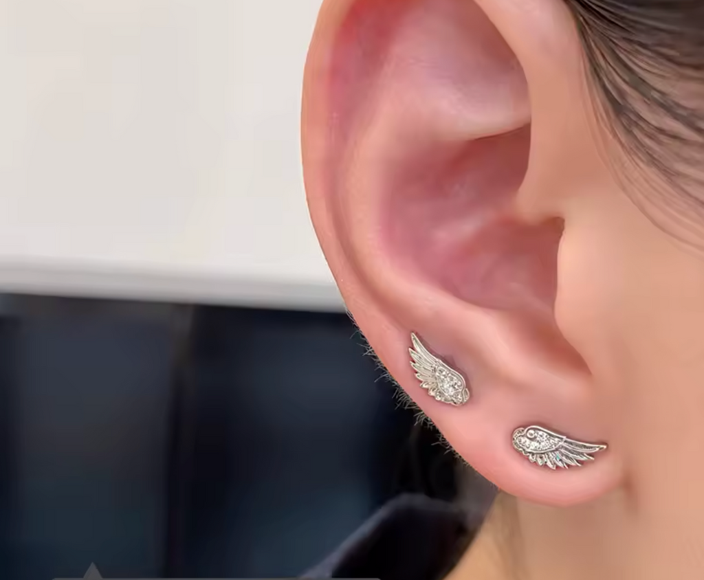 Luxury Zircon Angel Wing Cross Stud Earrings for Women