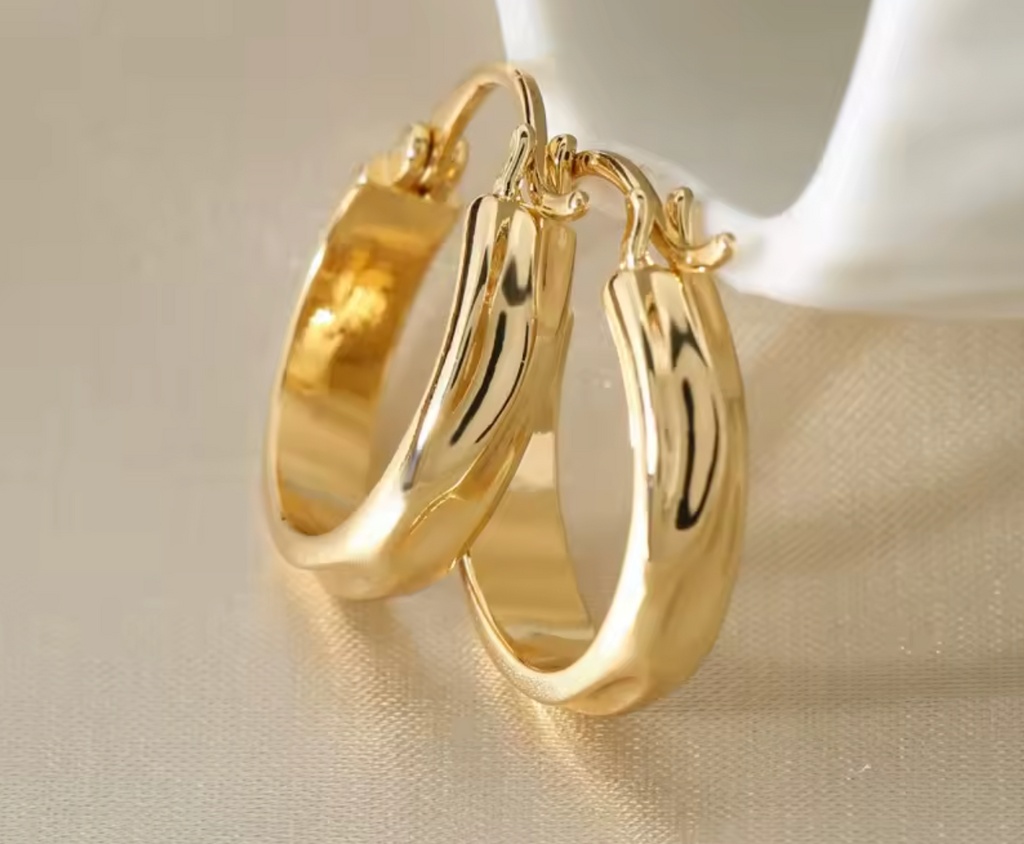 Gold-Plated Stainless Steel Glossy Round Hoop Earrings for Women