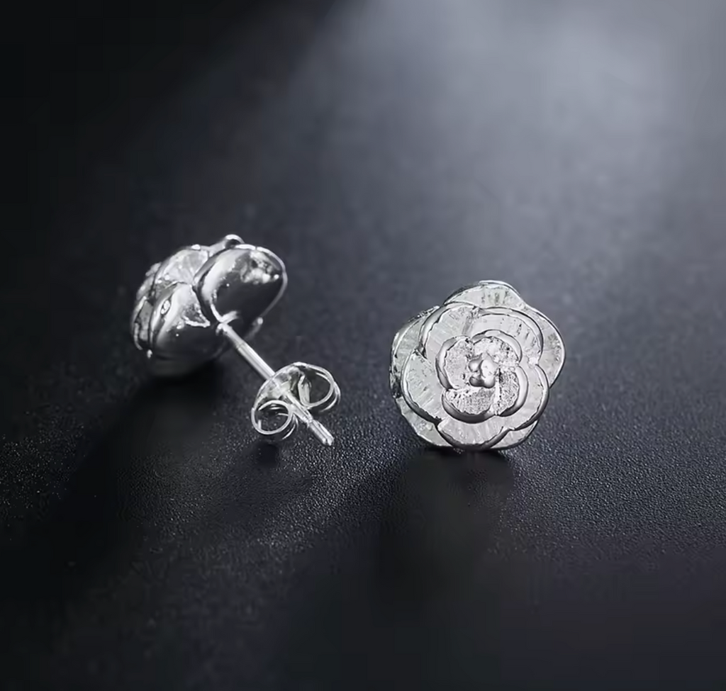925 Sterling Silver 10mm Elegant Flower Stud Earrings for Women