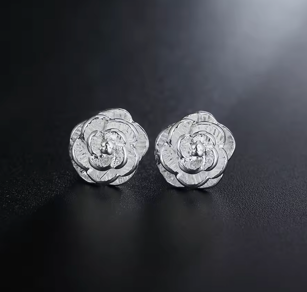 925 Sterling Silver 10mm Elegant Flower Stud Earrings for Women