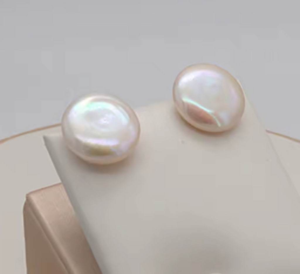 Freshwater Cultured Pearl Button & Coin Earrings