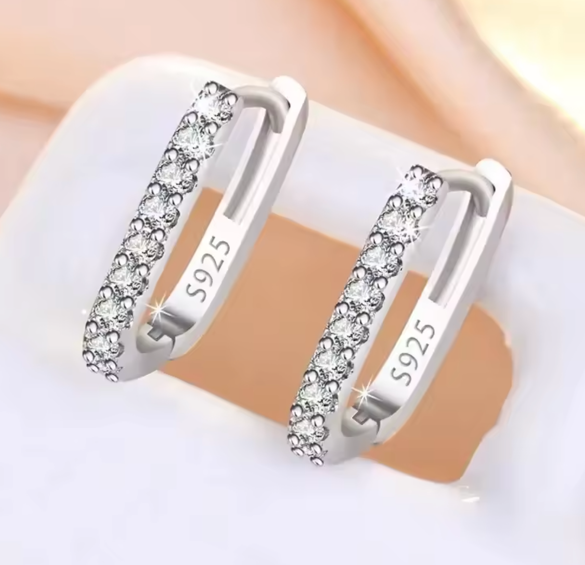 925 Sterling Silver Crystal Zircon Circle Hoop Earrings for Women