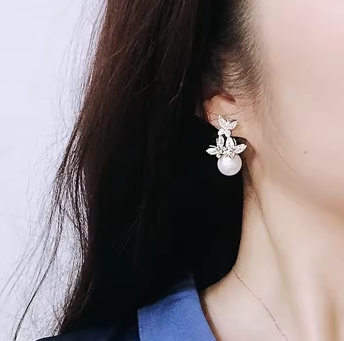 Butterfly Imitation Pearl Drop Earrings with Sparkling