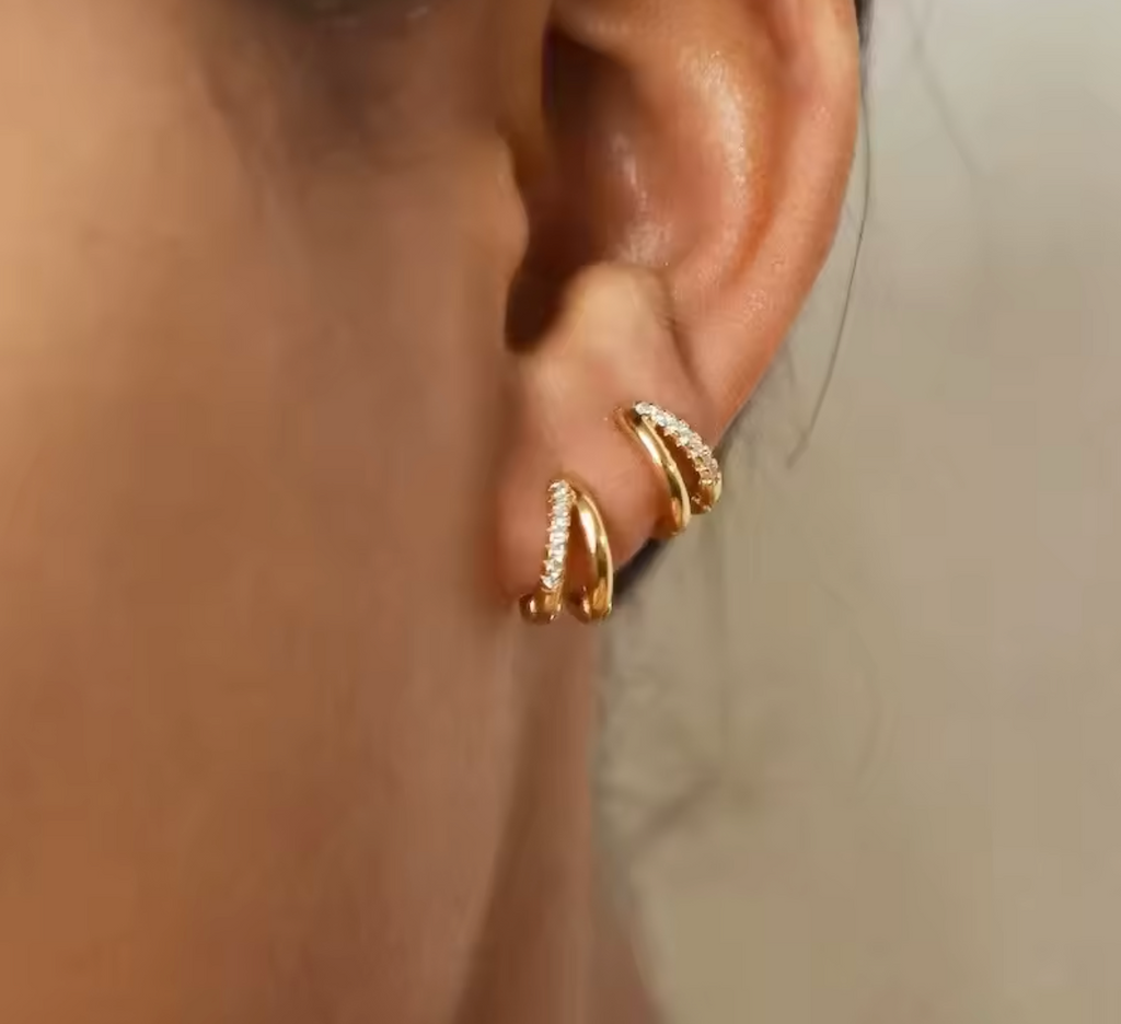 Stainless Steel Gold Color Double Ring Hoop Earrings
