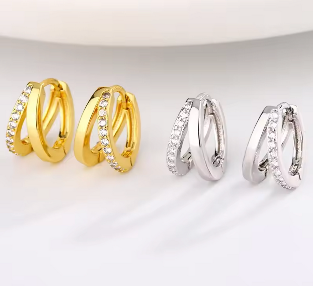 Stainless Steel Gold Color Double Ring Hoop Earrings