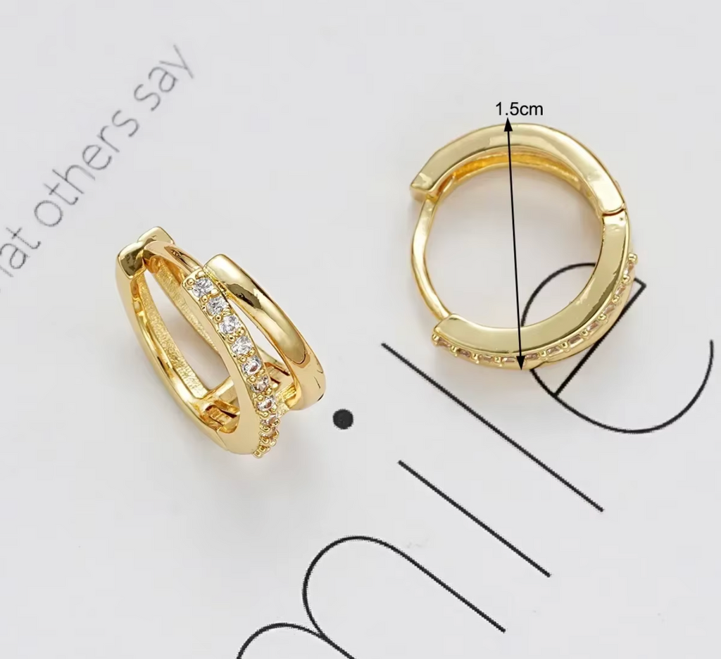 Stainless Steel Gold Color Double Ring Hoop Earrings