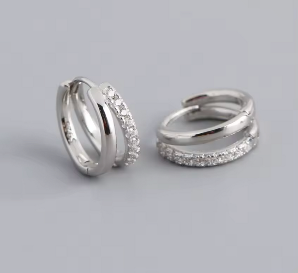 Stainless Steel Gold Color Double Ring Hoop Earrings