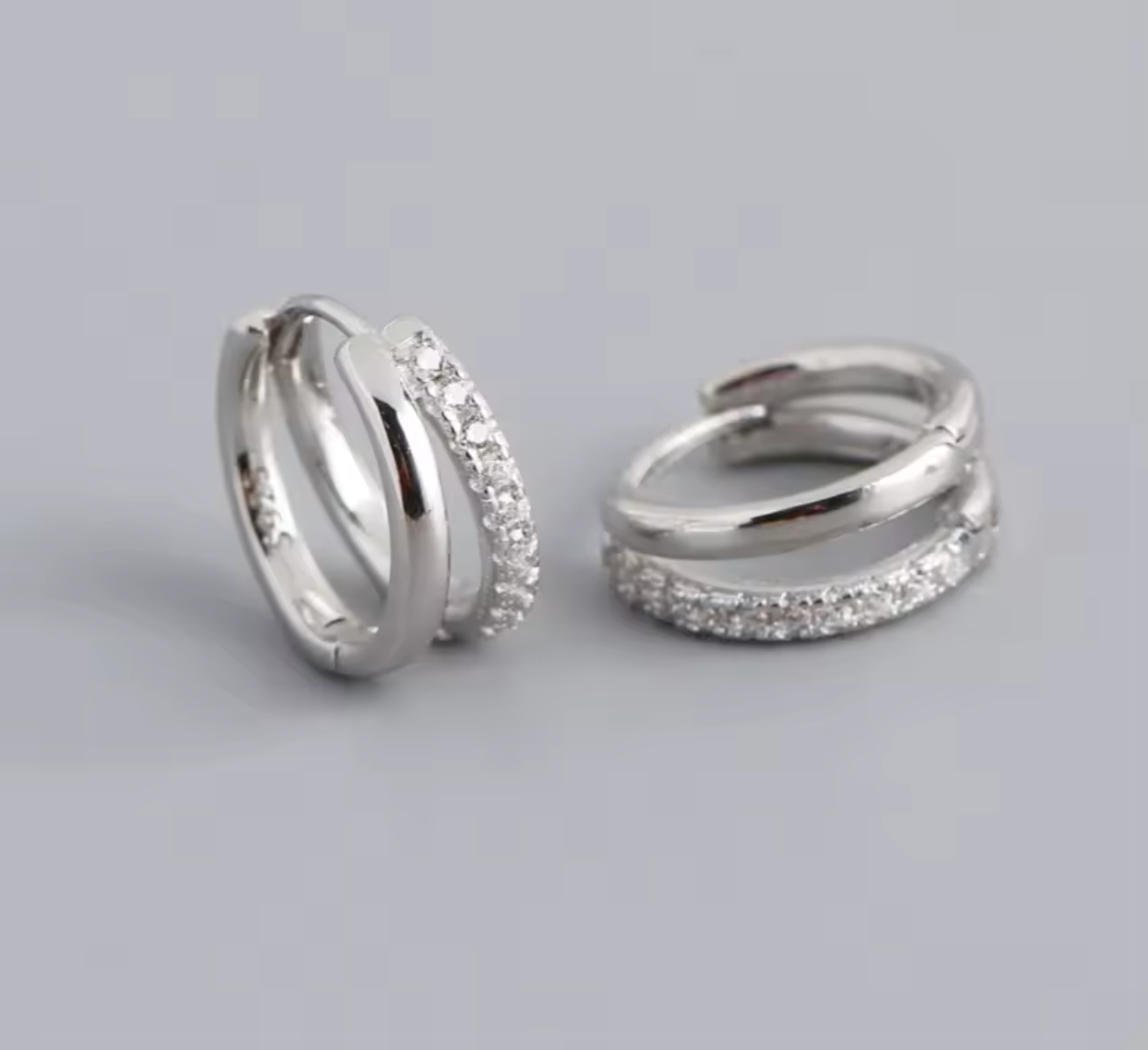 Stainless Steel Gold Color Double Ring Hoop Earrings